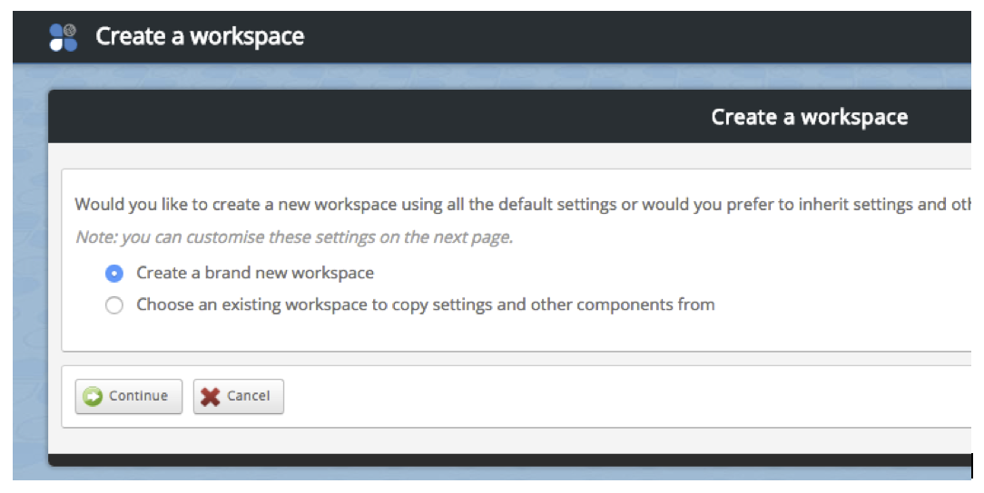 Screenshot of create a Workspace activation